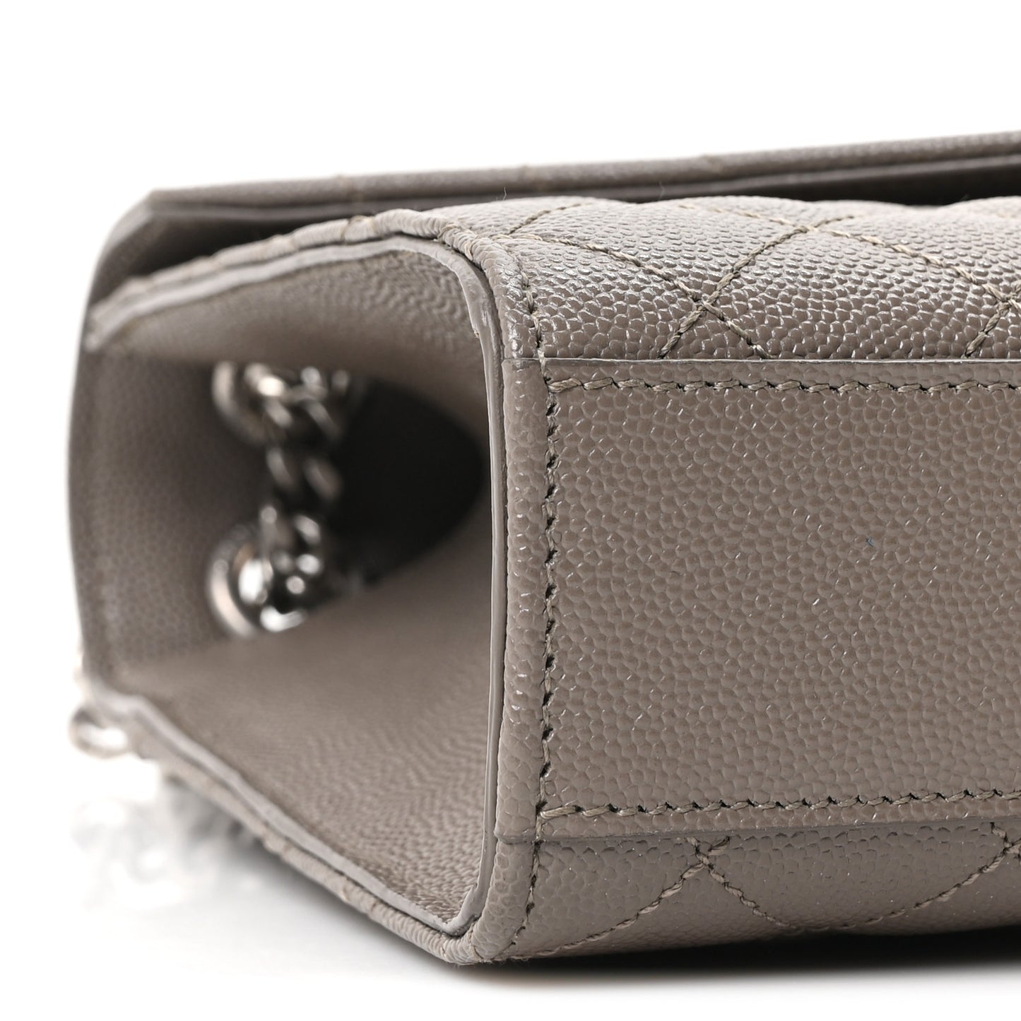 Grain De Poudre Textured Mixed Matelasse Medium Triquilt Monogram Satchel Greyish Brown
