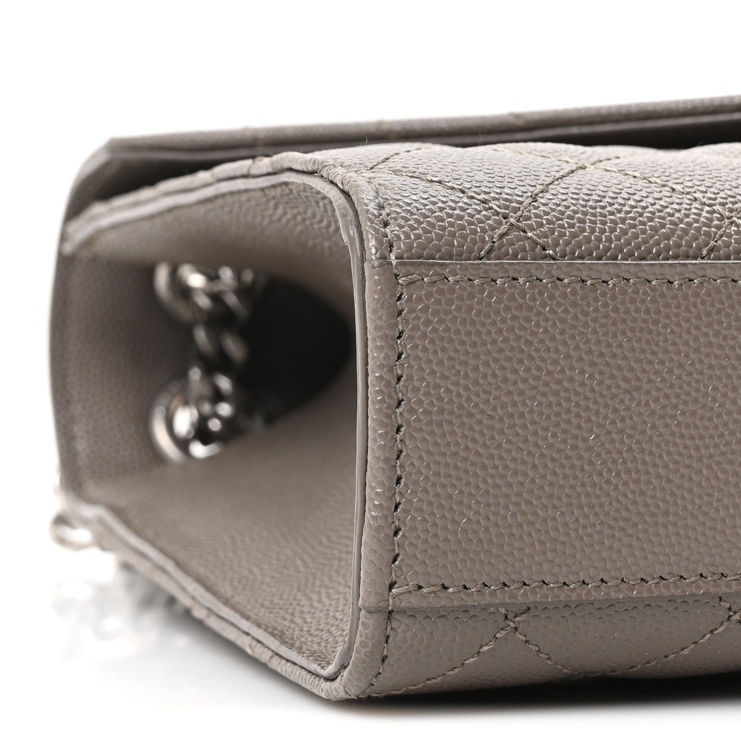 Saint Laurent Grain De Poudre Textured Mixed Matelasse Medium Triquilt Monogram Satchel Greyish Brown 9 of 10
