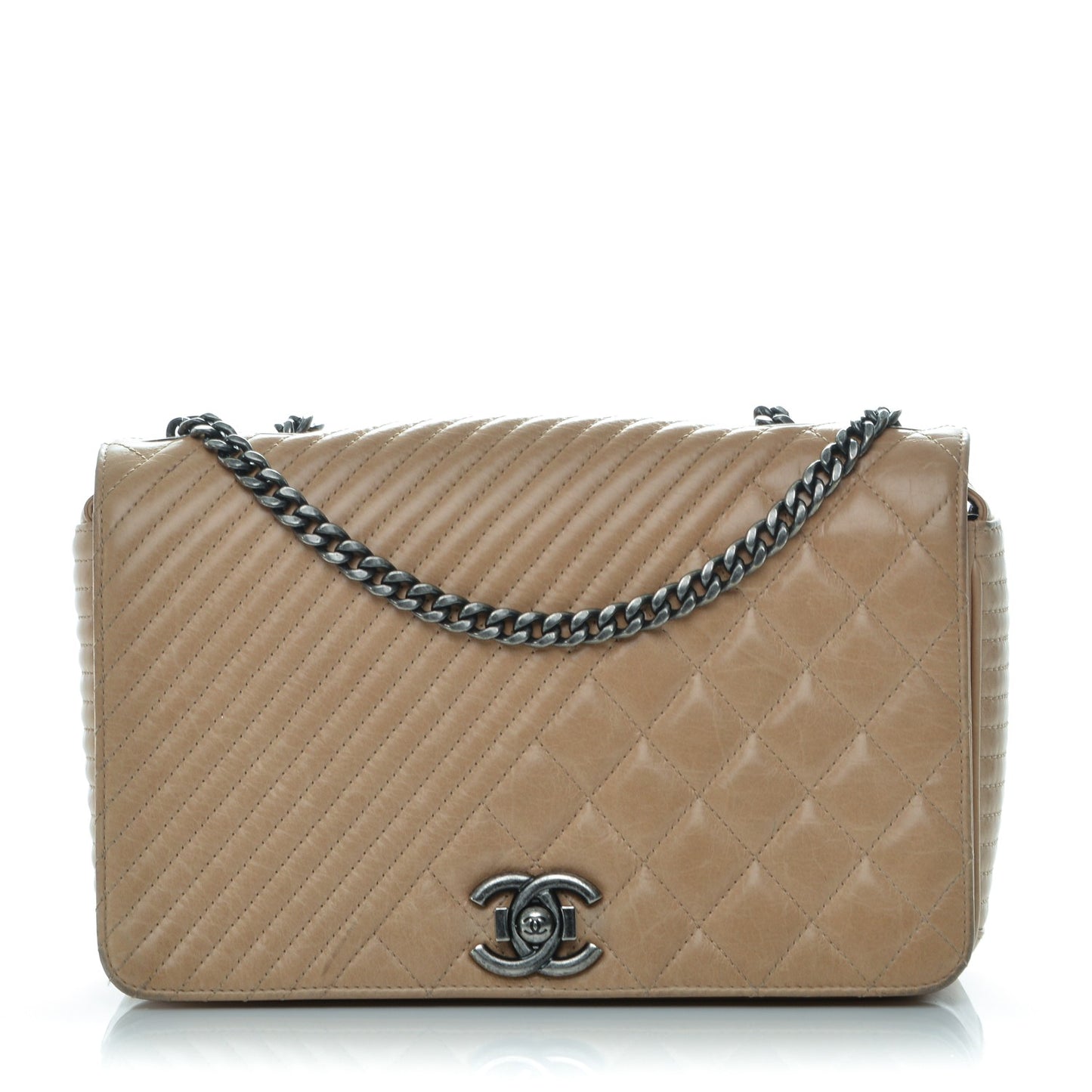 Glazed Calfskin Quilted Medium Coco Boy Flap Beige
