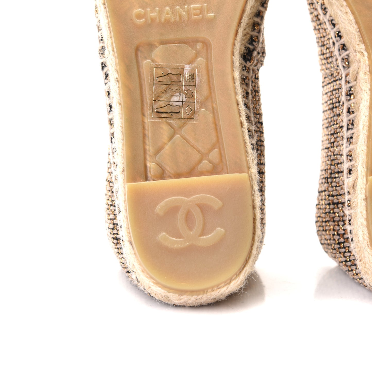Tweed Grosgrain CC Espadrilles 36 Gold Beige Black