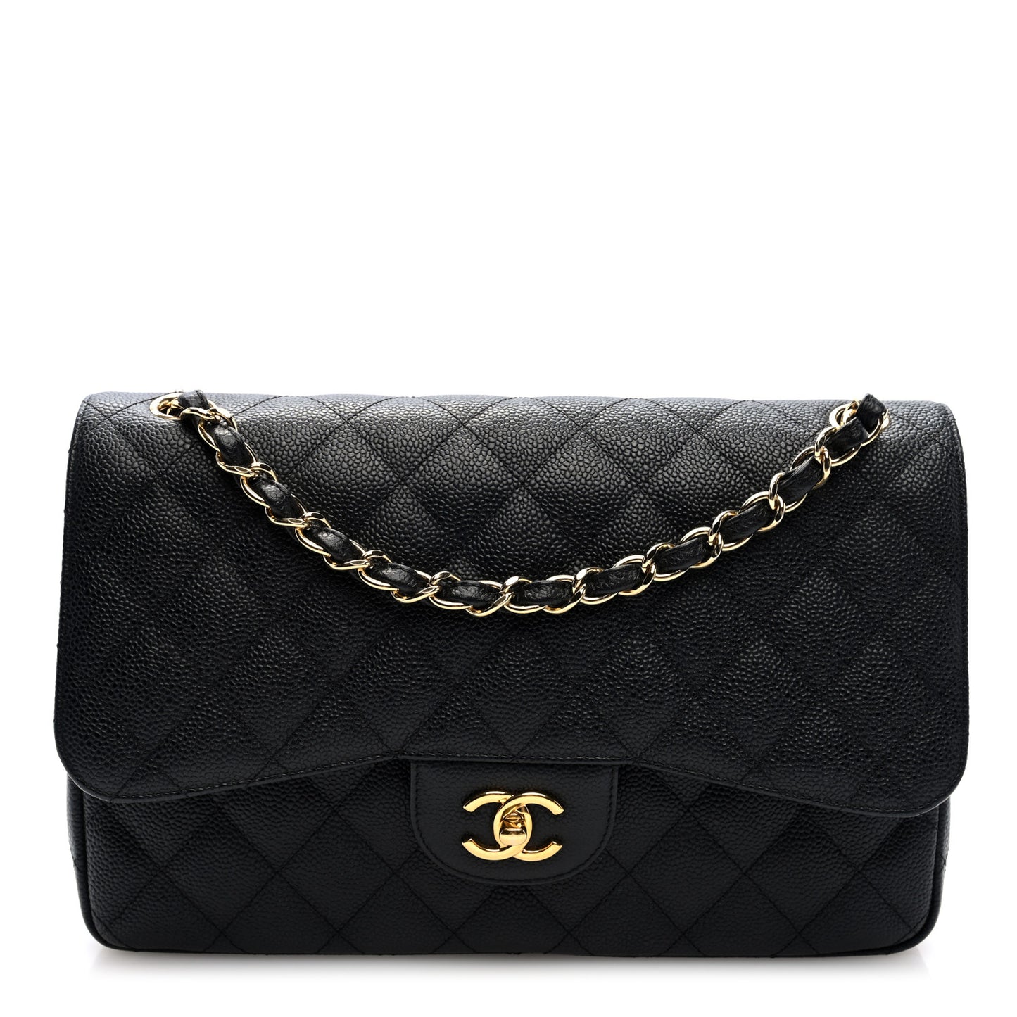Caviar Quilted Jumbo Double Flap Black