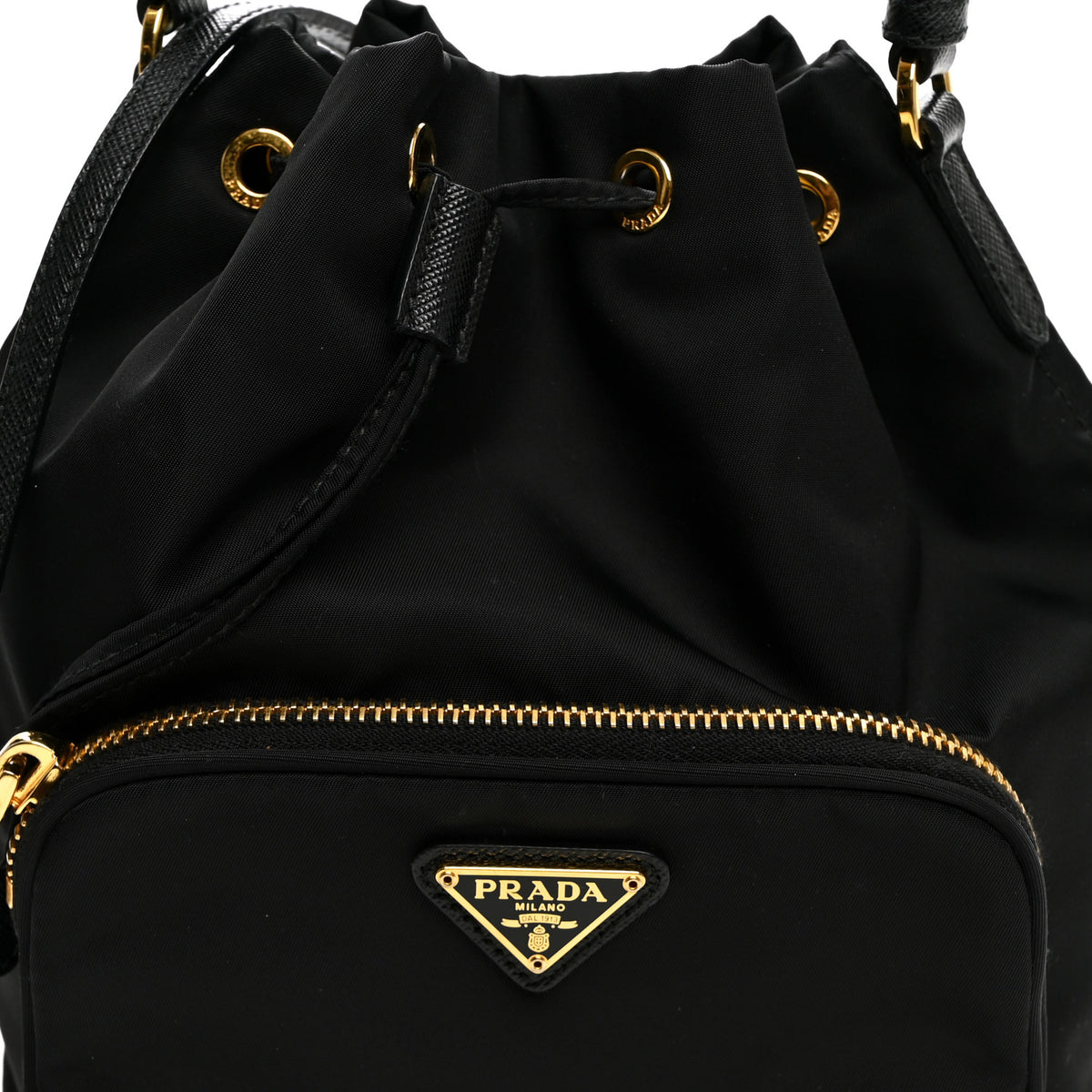 Prada Saffiano Tessuto Nylon Mini Bucket Crossbody Bag Black 9 of 12