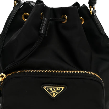 Prada Saffiano Tessuto Nylon Mini Bucket Crossbody Bag Black 9 of 12