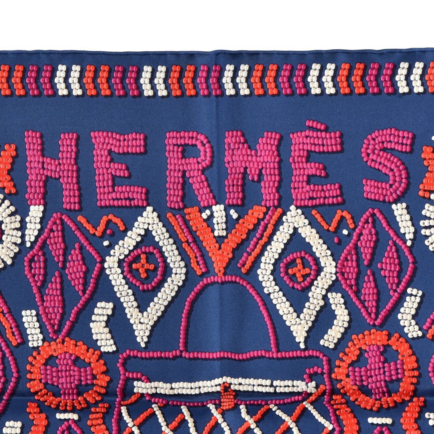 Hermes Silk Jersey Kelly En Perles Scarf 45 Marine Fuchsia Rouge 2 of 4