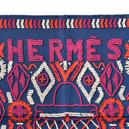 Hermes Silk Jersey Kelly En Perles Scarf 45 Marine Fuchsia Rouge 2 of 4