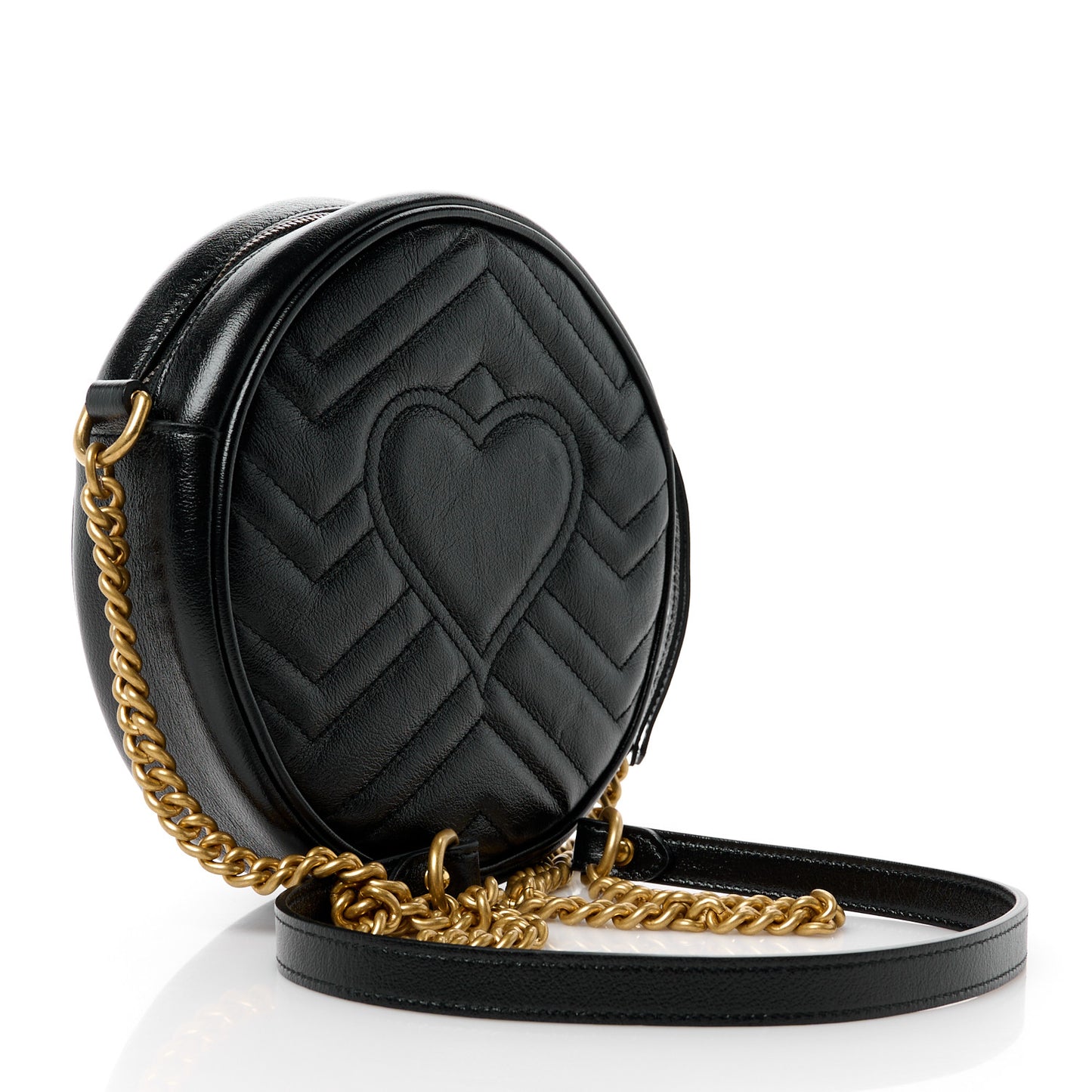 Azalea Calfskin Matelasse Heart Mini GG Marmont Round Shoulder Bag Black