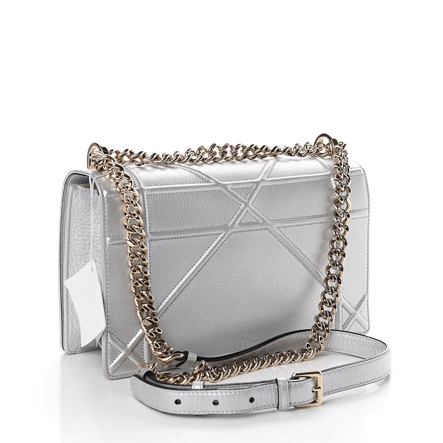 Christian Dior Metallic Grained Calfskin Medium Diorama Flap Bag Silver 2 of 10