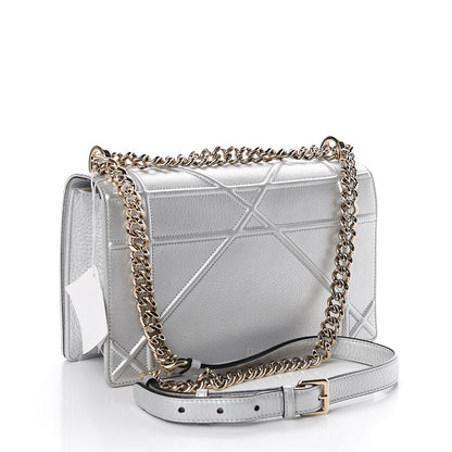 Christian Dior Metallic Grained Calfskin Medium Diorama Flap Bag Silver 2 of 10