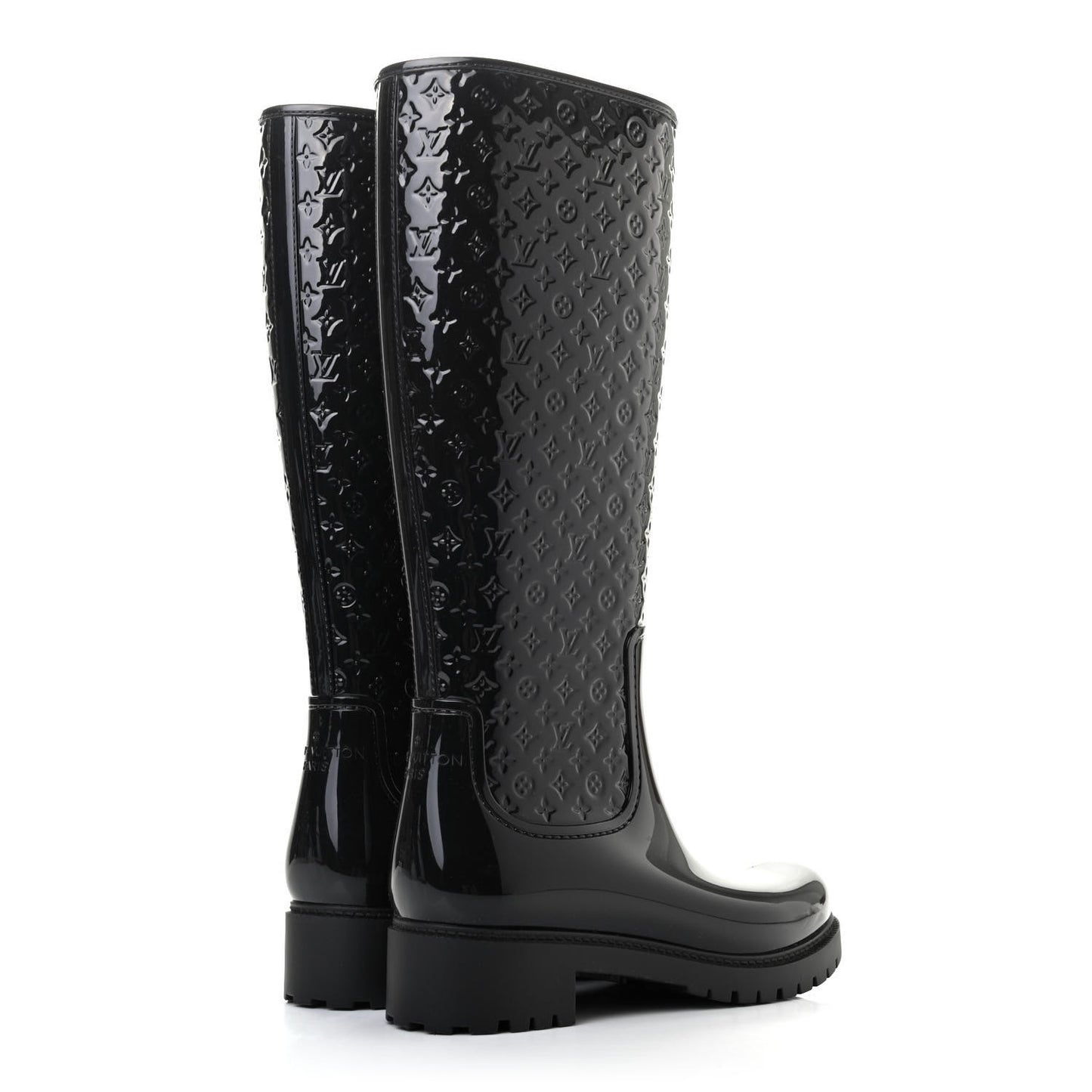 Rubber Embossed Monogram Splash Rain Boots 37 Black