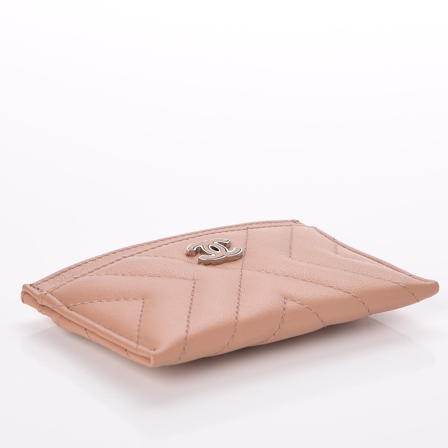 Chanel Calfskin Chevron Quilted Card Holder Beige 4 of 9