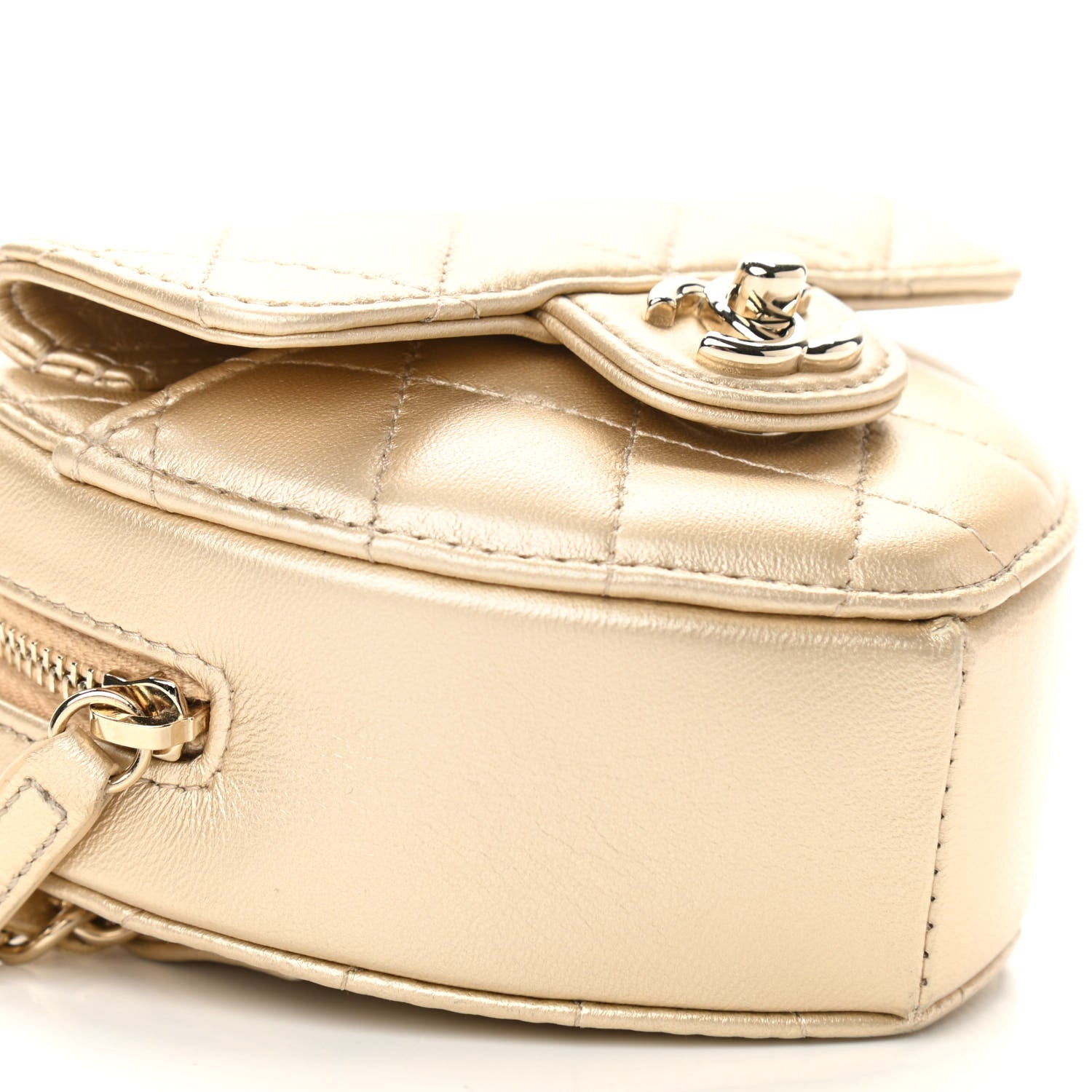 Chanel Metallic Lambskin Quilted CC In Love Heart Waist Belt Bag With Chain Gold 9 of 11