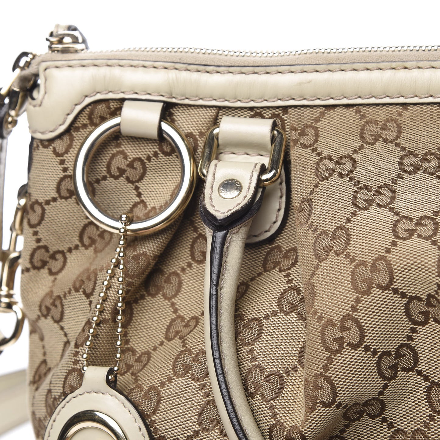 Monogram Margaux Calfskin Medium Sukey Top Handle Bag Beige Ebony Mystic White