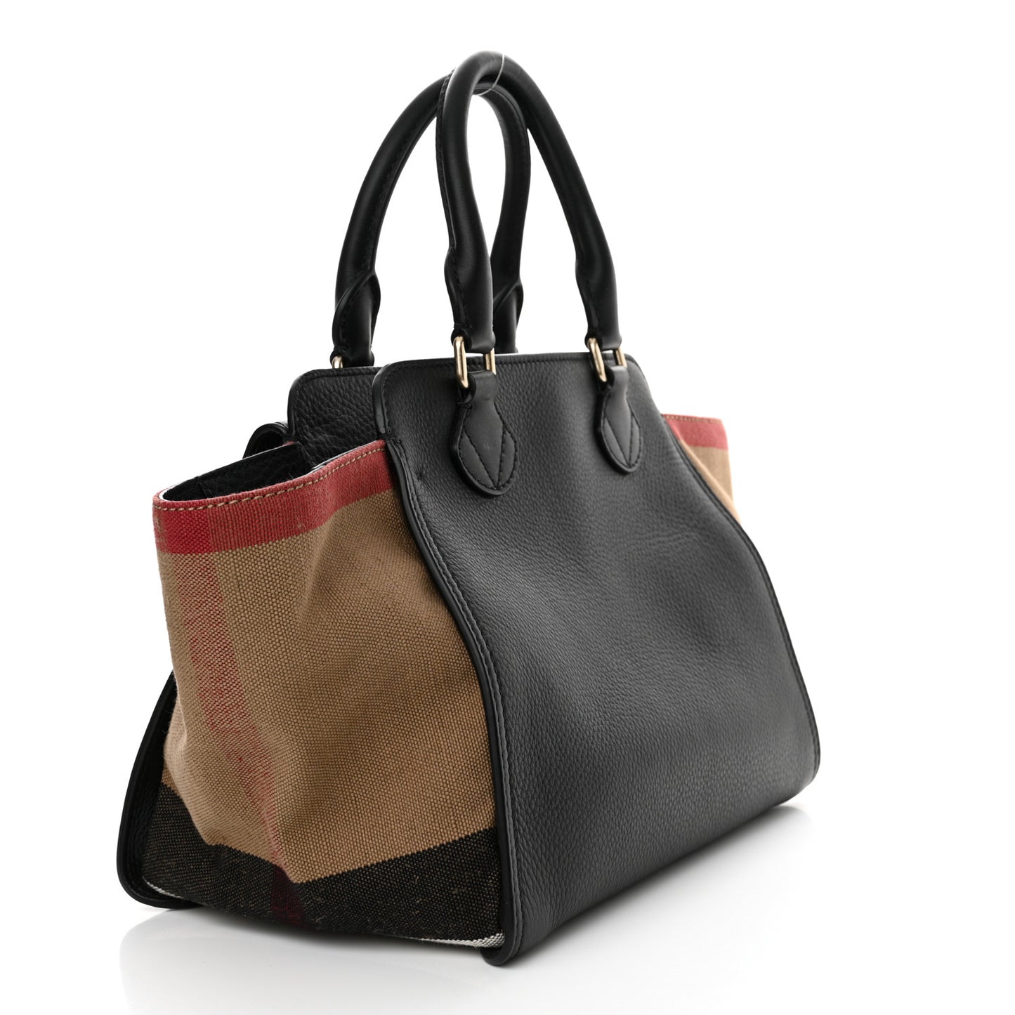 Canvas Mega Check Grained Calfskin Medium Harcourt Satchel Black