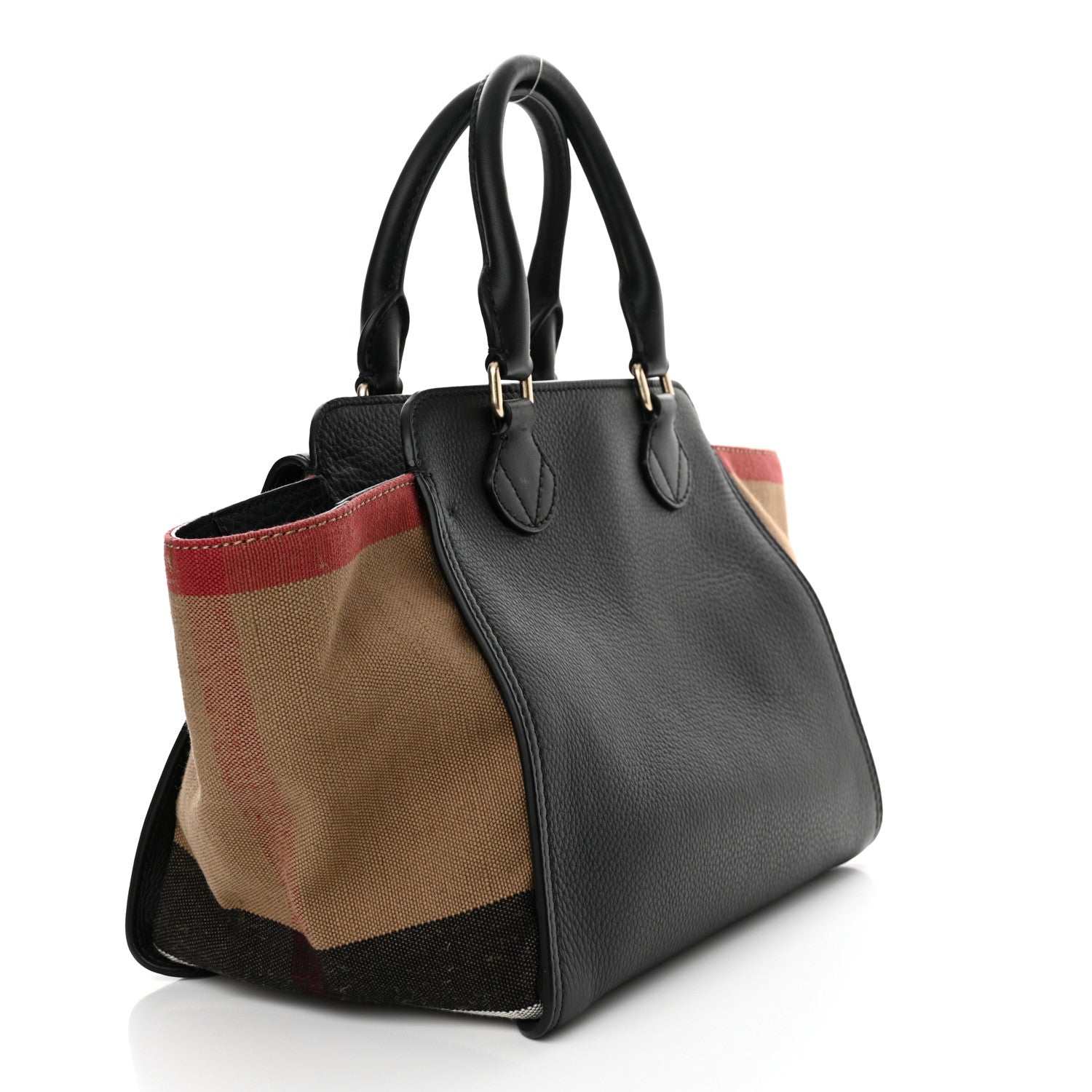 Burberry Canvas Mega Check Grained Calfskin Medium Harcourt Satchel Black 3 of 11