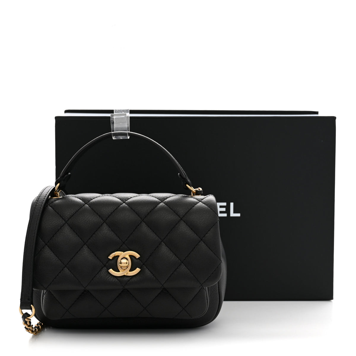 Chanel Calfskin Quilted Top Handle Flap Black 12 of 12