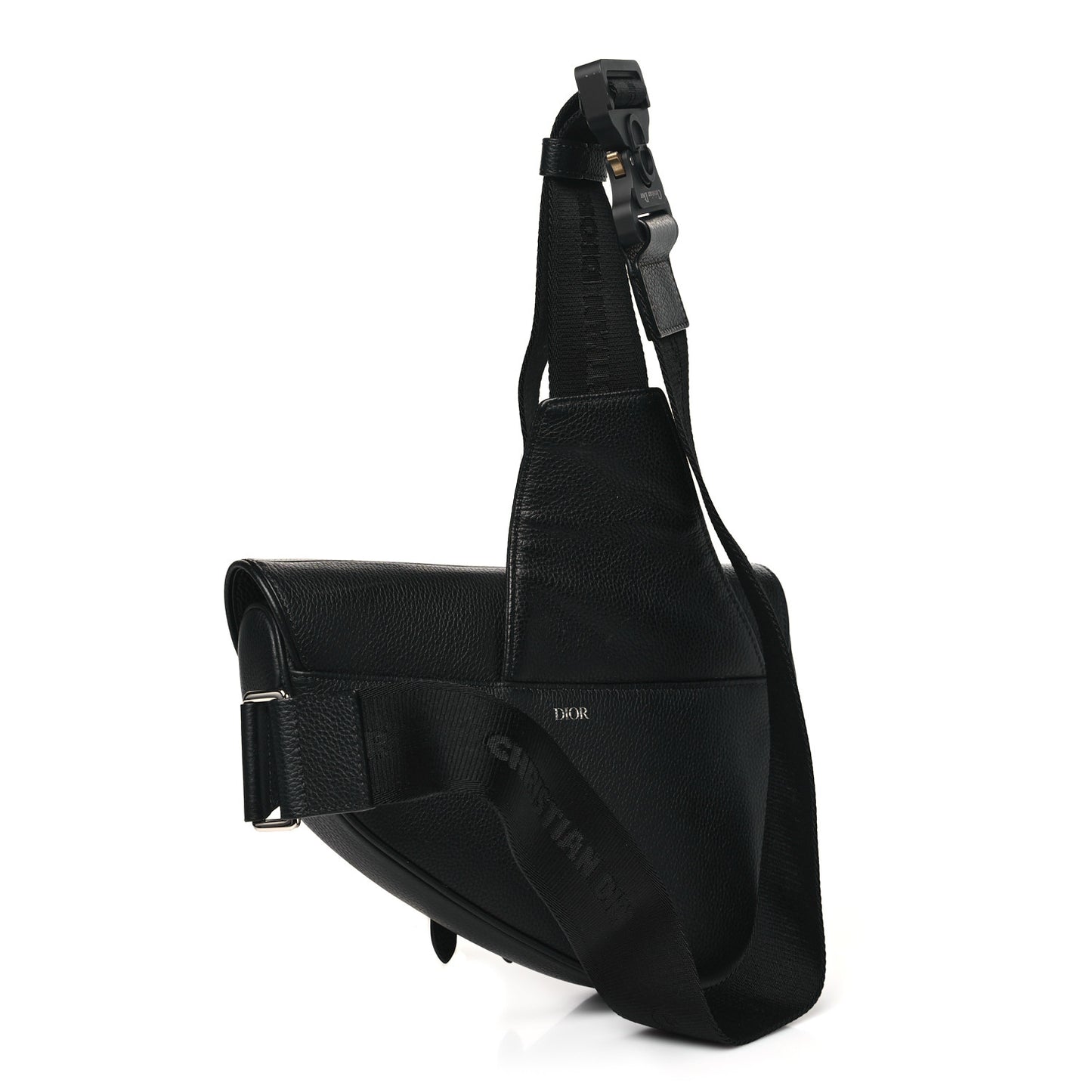 Grained Calfskin Mens Saddle Bag Black