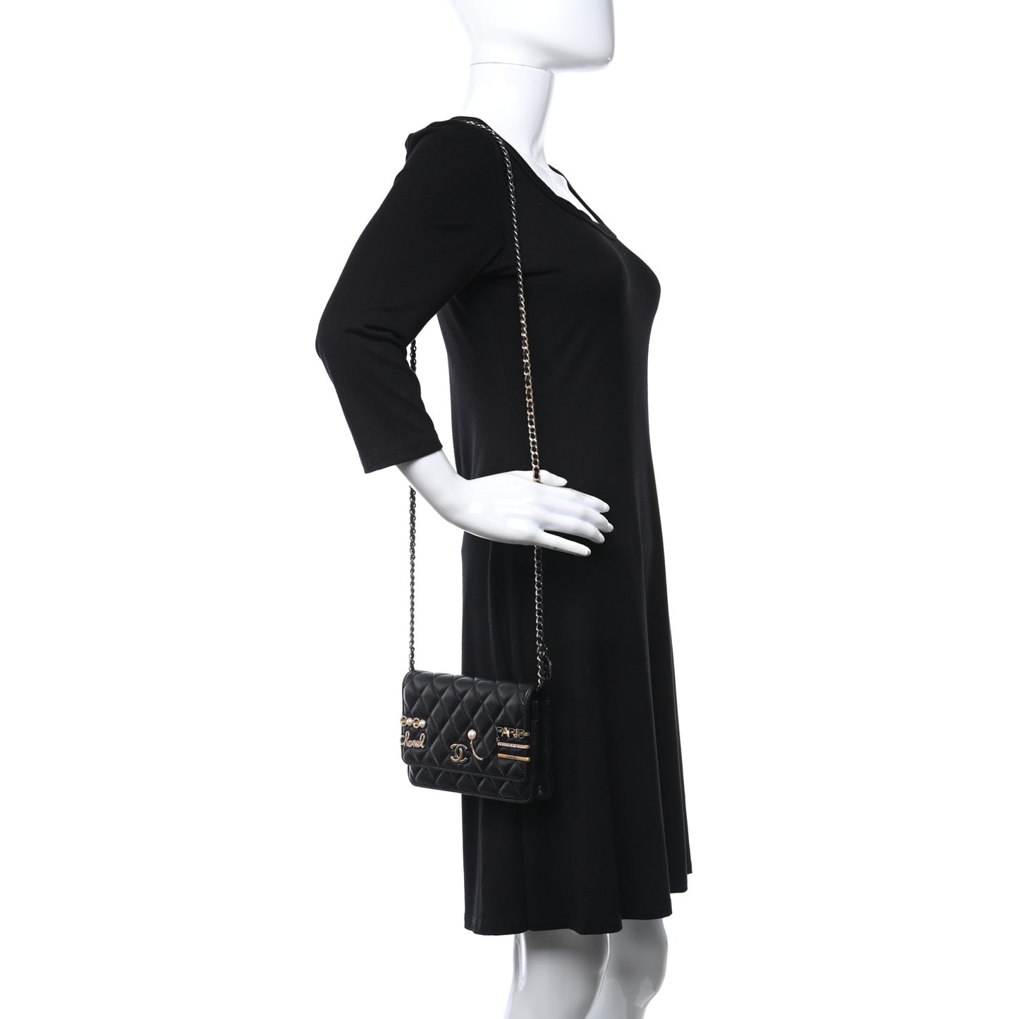 Lambskin Quilted Coco Clips Mini Wallet On Chain WOC Black