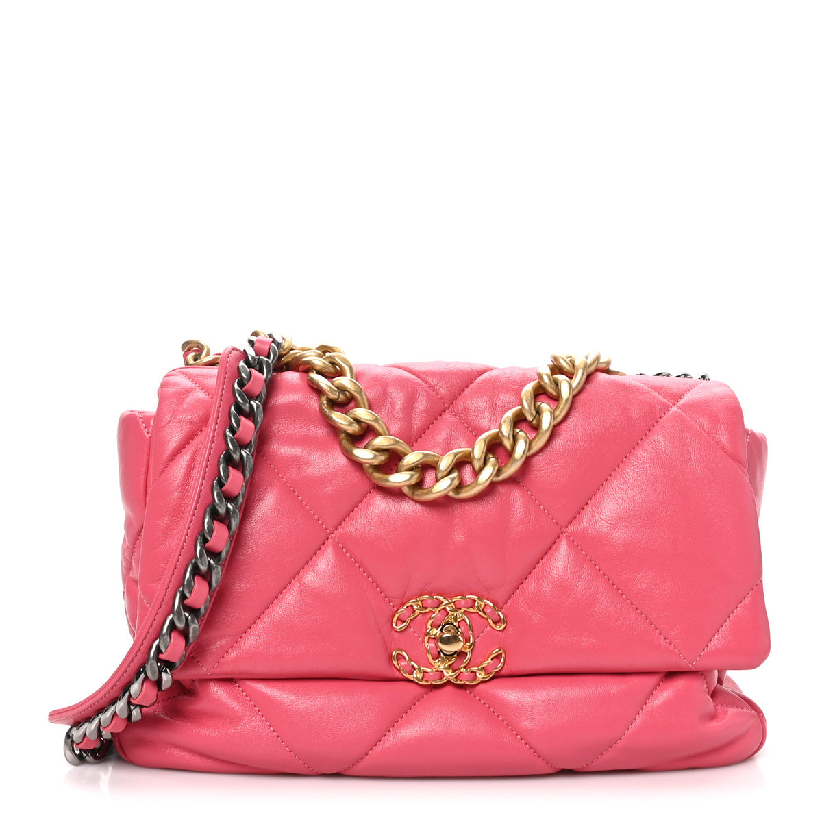 Chanel Goatskin Quilted Large Chanel 19 Flap Dark Pink 1 of 10