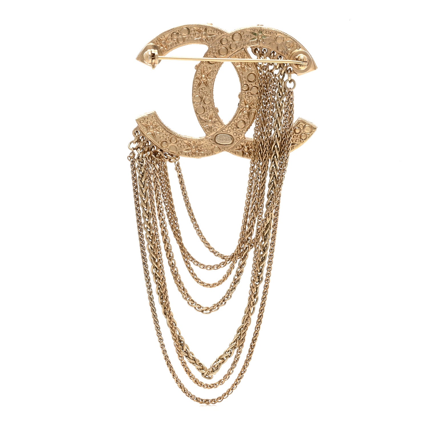 Chanel Crystal Pearl Multi Strand Chain CC Brooch Gold 2 of 6