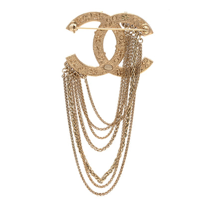 Chanel Crystal Pearl Multi Strand Chain CC Brooch Gold 2 of 6