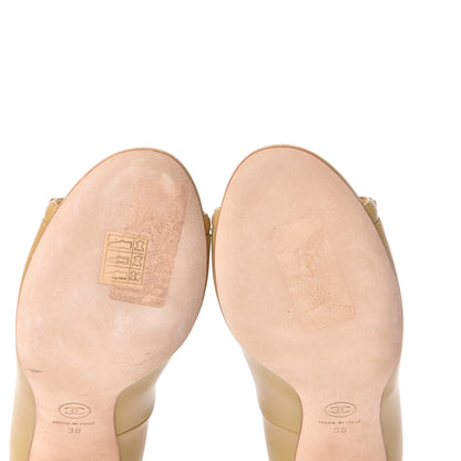 Chanel Calfskin Peep Toe CC Pumps 38 Beige 6 of 10