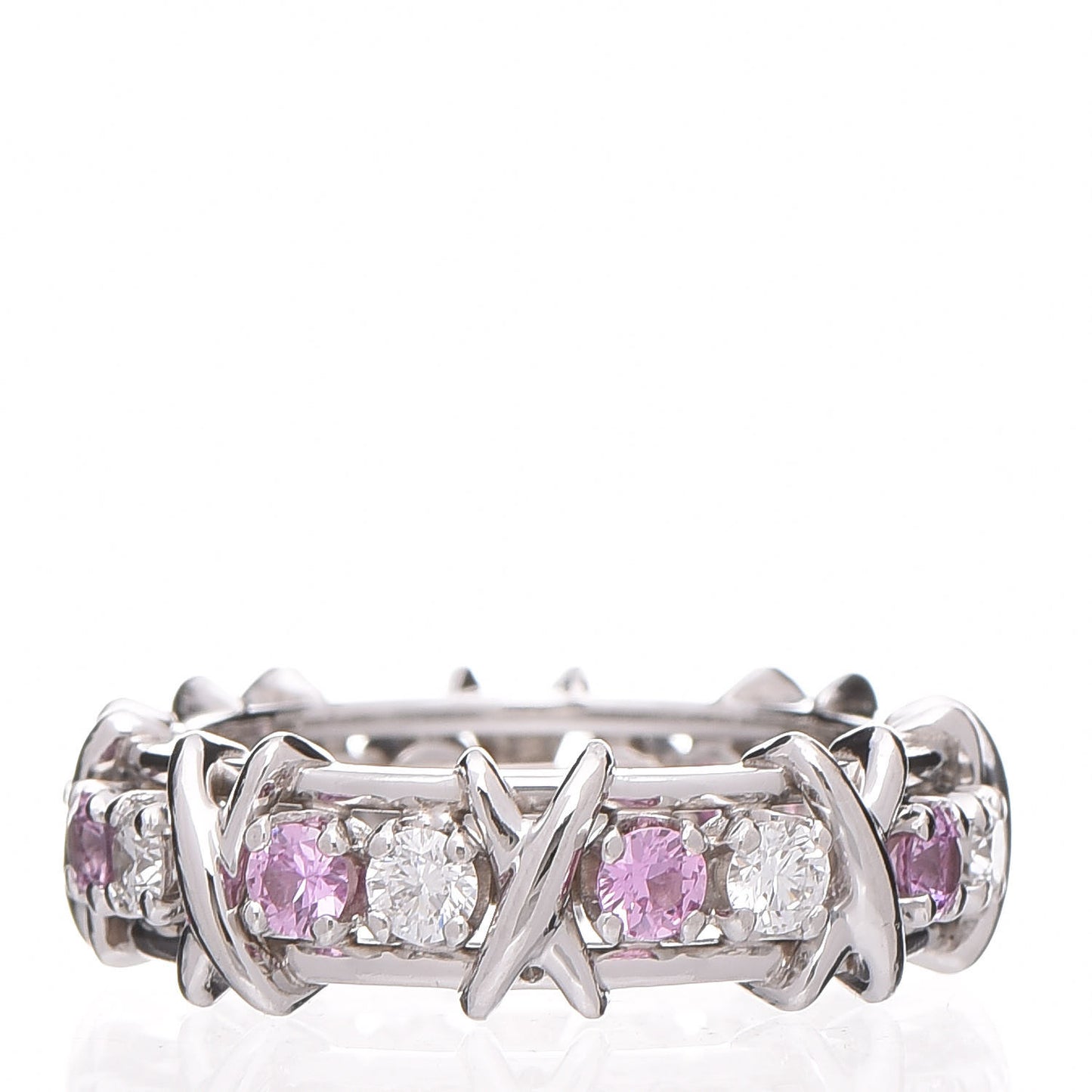Platinum Diamond Pink Sapphire Schlumberger Sixteen Stone Ring 54 7