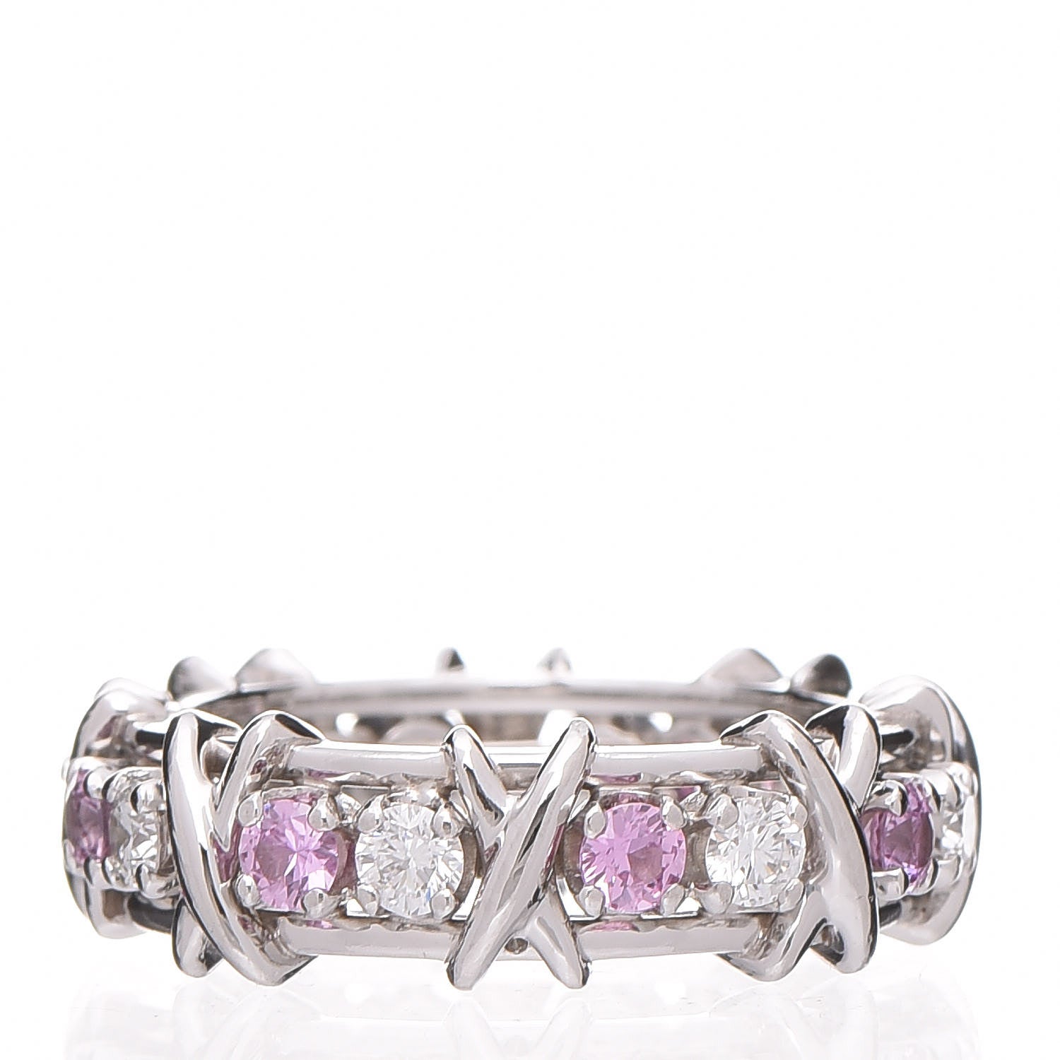 Tiffany Platinum Diamond Pink Sapphire Schlumberger Sixteen Stone Ring 54 7 3 of 6