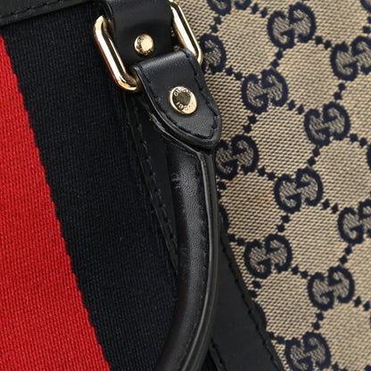 Gucci Monogram Selleria Calfskin Vintage Web Medium Boston Beige Blue 12 of 19