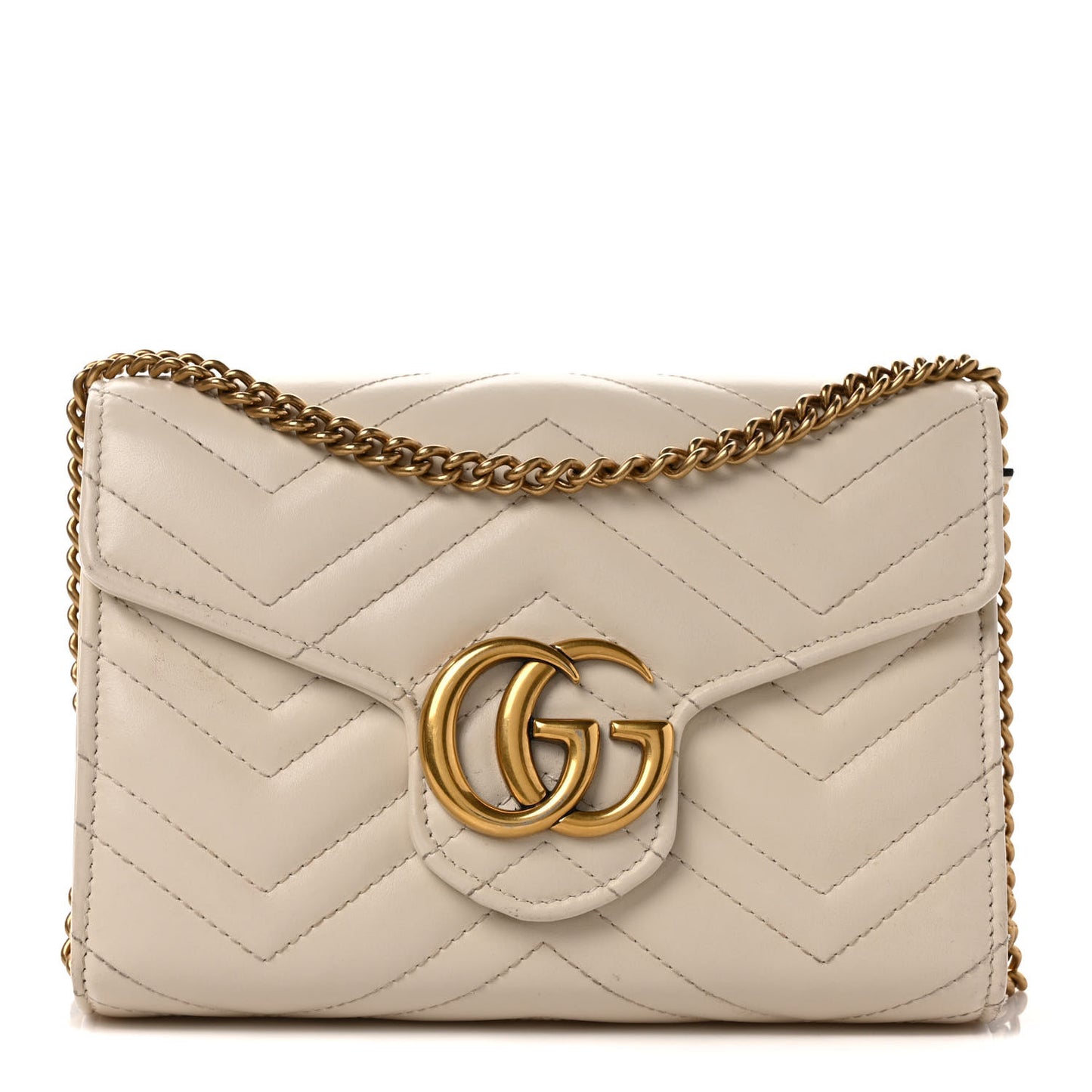 Calfskin Matelasse GG Marmont Chain Wallet Mystic White