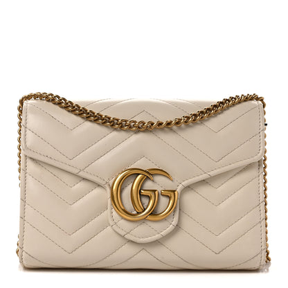 Gucci Calfskin Matelasse GG Marmont Chain Wallet Mystic White 1 of 9