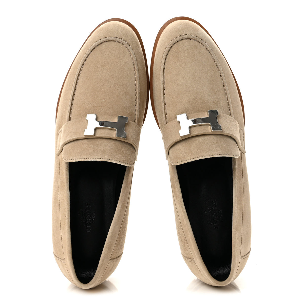 Suede Goatskin Womens Faubourg Loafers 38 Beige Argile