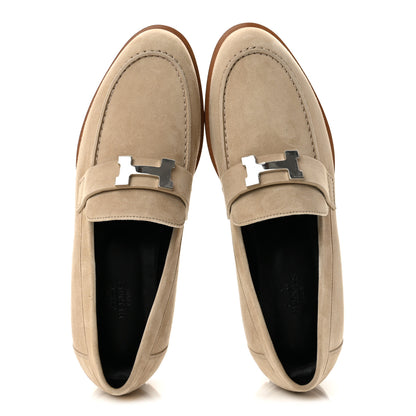 Hermes Suede Goatskin Womens Faubourg Loafers 38 Beige Argile 2 of 10
