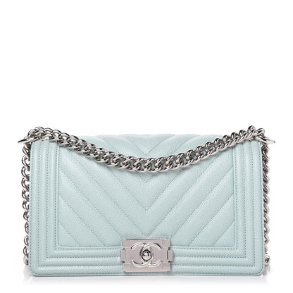 Chanel Caviar Chevron Quilted Medium Boy Flap Light Blue 1 of 10