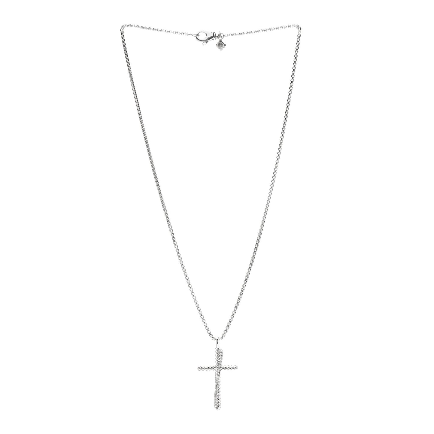Sterling Silver 14K White Gold Diamond 35mm Crossover Cross Necklace
