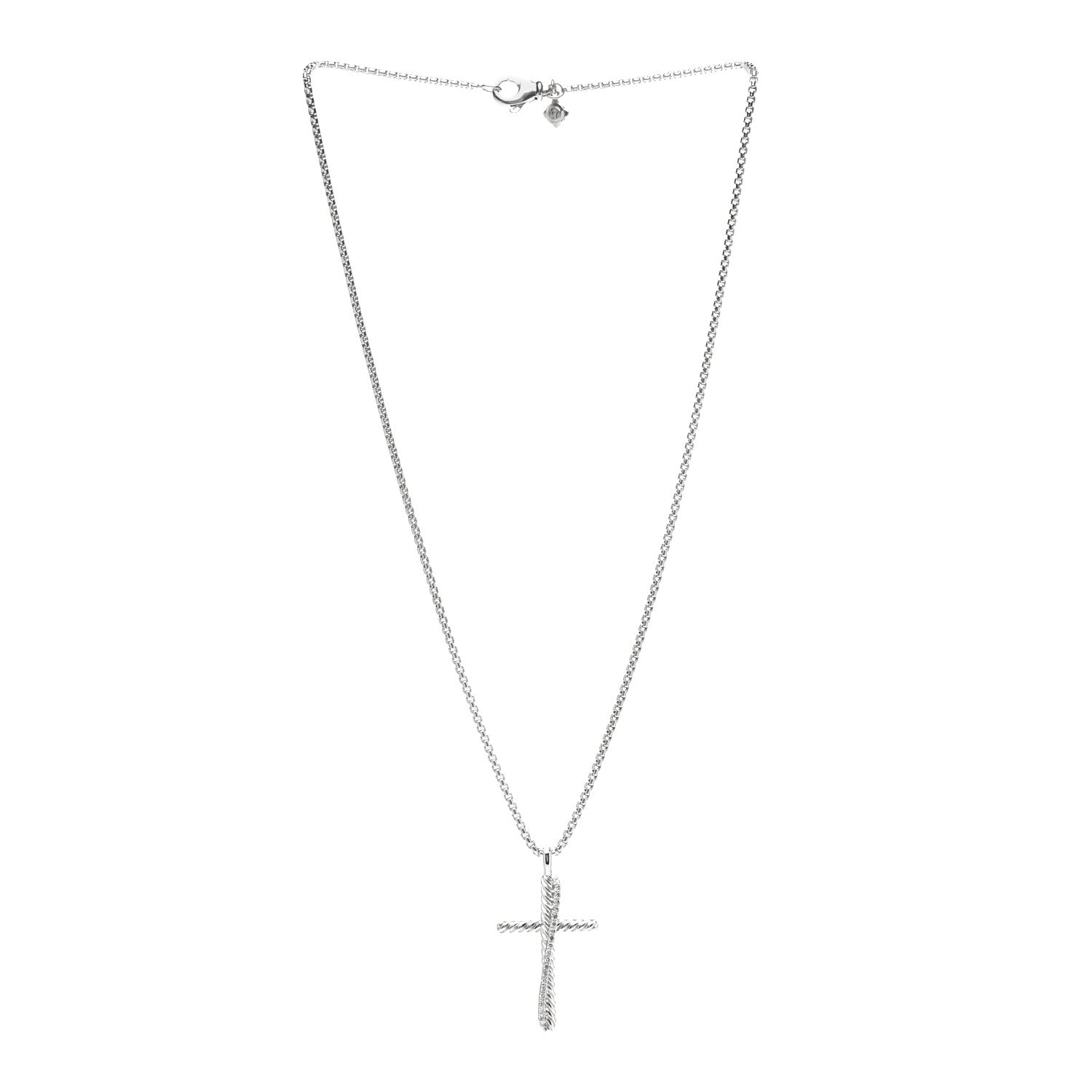 David Yurman Sterling Silver 14K White Gold Diamond 35mm Crossover Cross Necklace 3 of 6