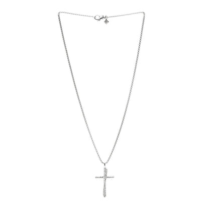 David Yurman Sterling Silver 14K White Gold Diamond 35mm Crossover Cross Necklace 3 of 6