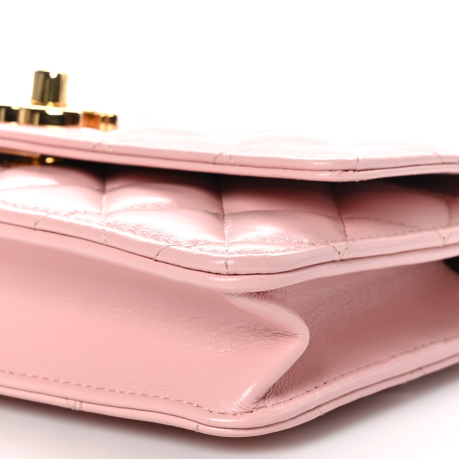 Chanel Shiny Lambskin Quilted Golden Links Wallet On Chain WOC Light Pink 11 of 11