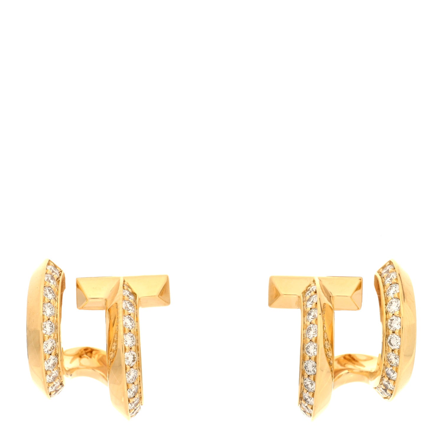 Tiffany 18K Yellow Gold Diamond T1 Double Hoop Earrings 1 of 4