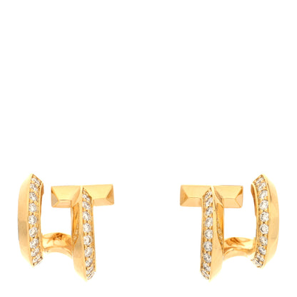 Tiffany 18K Yellow Gold Diamond T1 Double Hoop Earrings 1 of 4