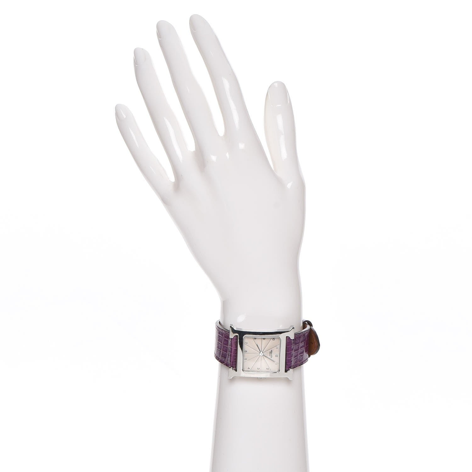 Hermes Stainless Steel Alligator 26mm Heure H Hour Quartz Watch Violet 2 of 12