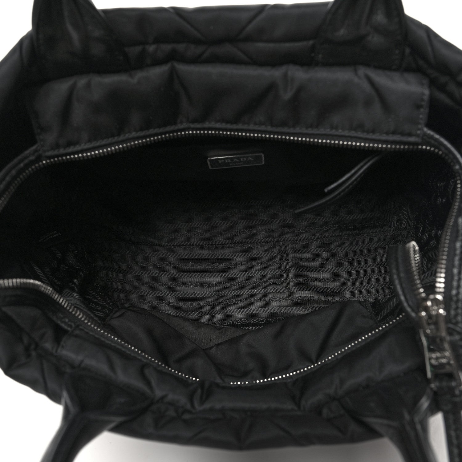 Prada Re-Nylon Nappa Triangle Quilted Padded Small Double Handled Zip Tote Black 5 of 9