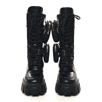 Prada Spazzolato Rois Re-Nylon Metal Triangle Logo Monolith Pouch Pocket 55mm Tall Combat Boots 36 Black 2 of 10