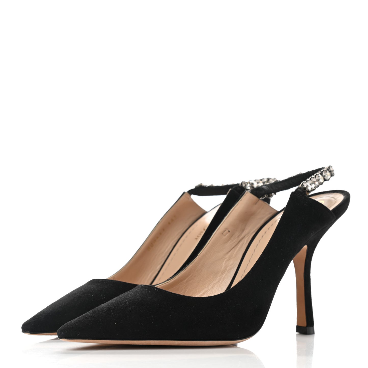 Suede Crystal Diorich Slingback Pumps 38.5 Black