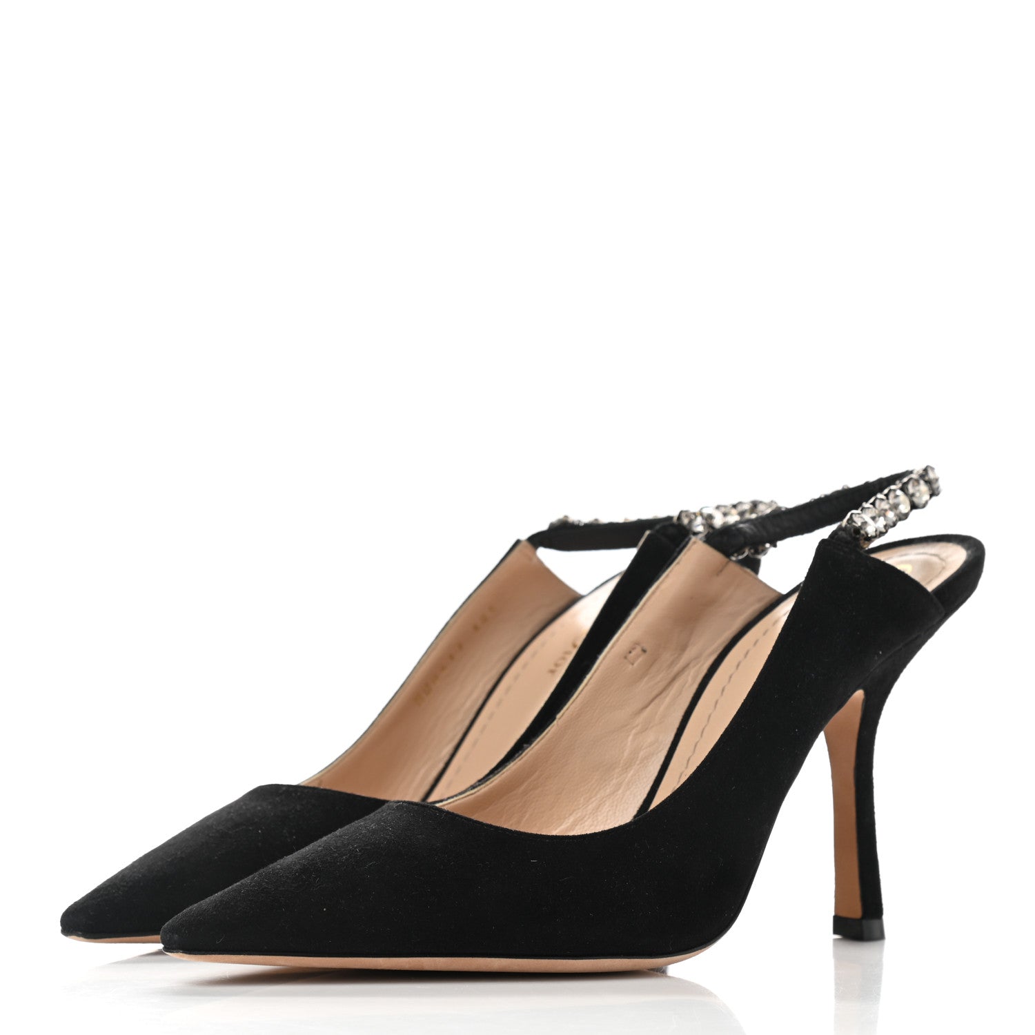 Christian Dior Suede Crystal Diorich Slingback Pumps 38.5 Black 3 of 9