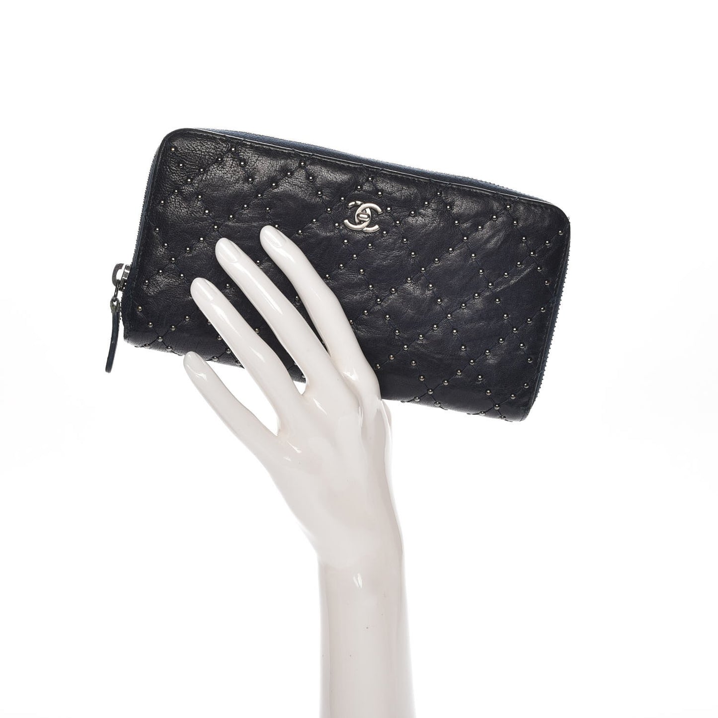 Crumpled Lambskin Studded Paris Dallas Zip Around Wallet Navy
