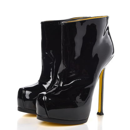 Saint Laurent Patent Paris Tribute 105 Platform Boots 38.5 Black Yellow 3 of 15