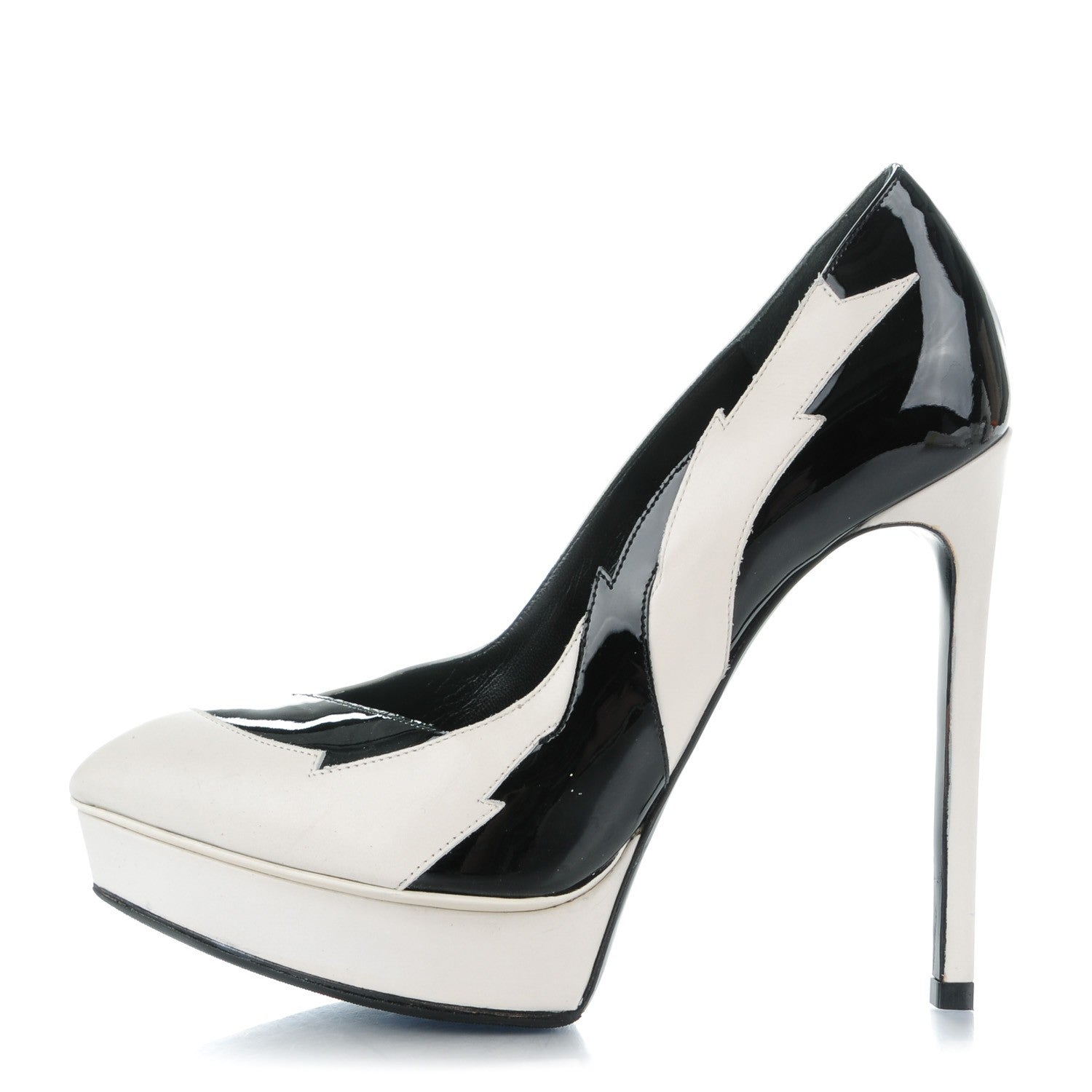 Saint Laurent Calfskin Patent Janis Flash 105 Platform Pumps 35.5 Porcellana Nero 1 of 7
