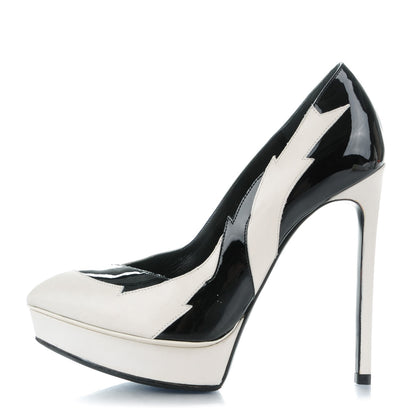 Saint Laurent Calfskin Patent Janis Flash 105 Platform Pumps 35.5 Porcellana Nero 1 of 7