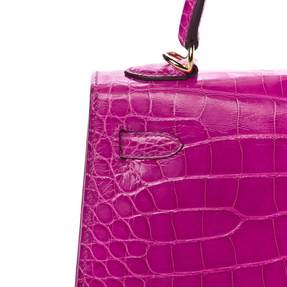 Hermes Shiny Alligator Kelly Sellier 25 Rose Scheherazade 19 of 37