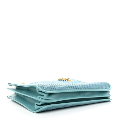 Gucci Straw Azalea Calfskin Medium Horsebit 1955 Tote Bag Dusty Azure Black 4 of 9
